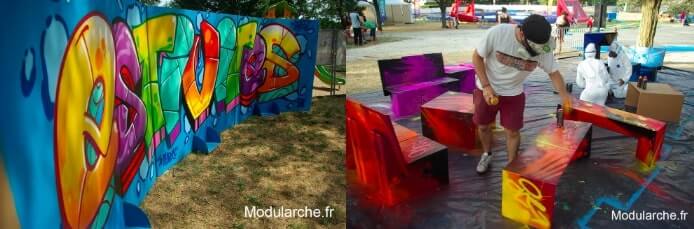 LIVE PAINTING initiation GRAFF support CARTON MODULARCHE VILLAGE DES ESTIVITES Parc d'Odyssud de Blagnac